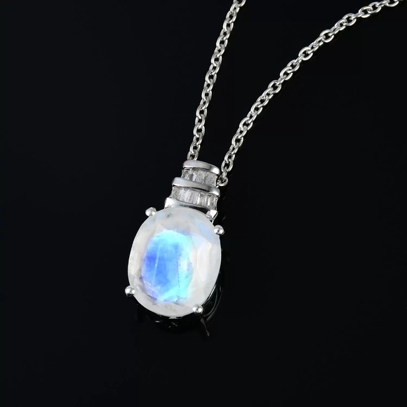 🔥PRICE DROP🔥NWT MOONSTONE & DIAMOND PLATINUM STERLING SILVER PENDANT NECKLACE - Picture 3 of 6